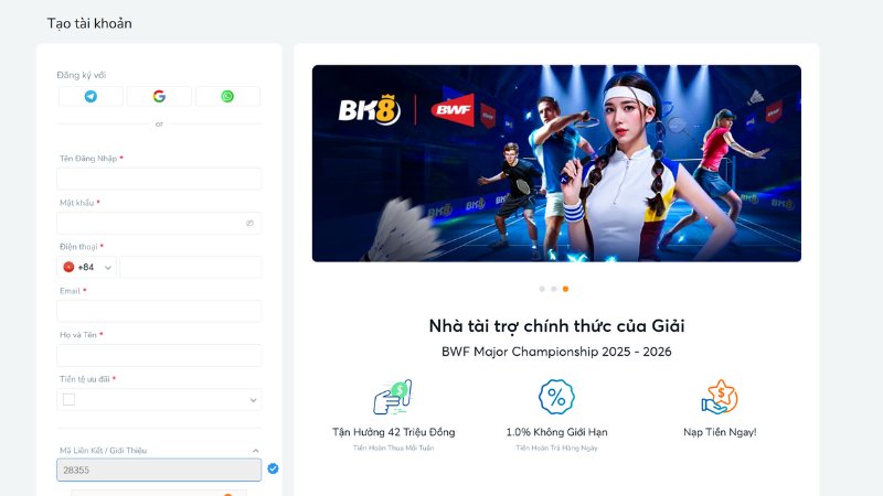 Cách đăng ký tham gia cá cược thể thao BK8